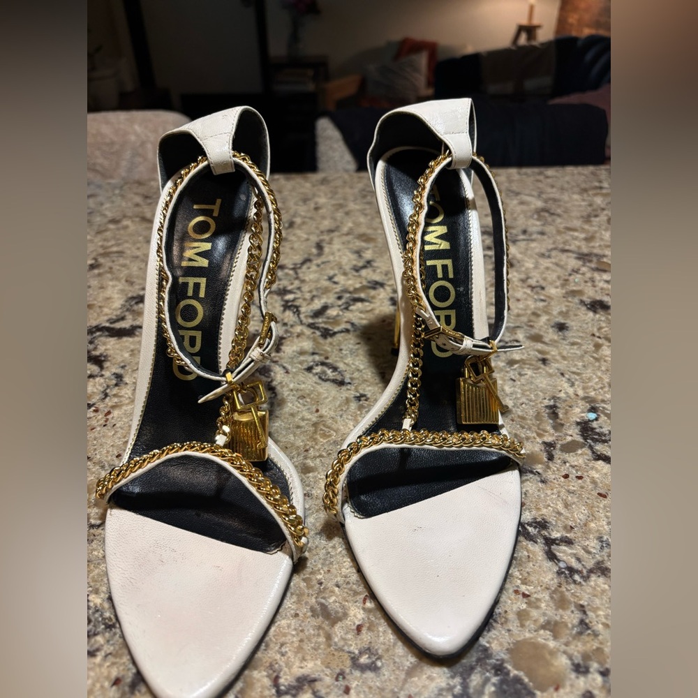 Tom Ford white and gold stiletto sandals